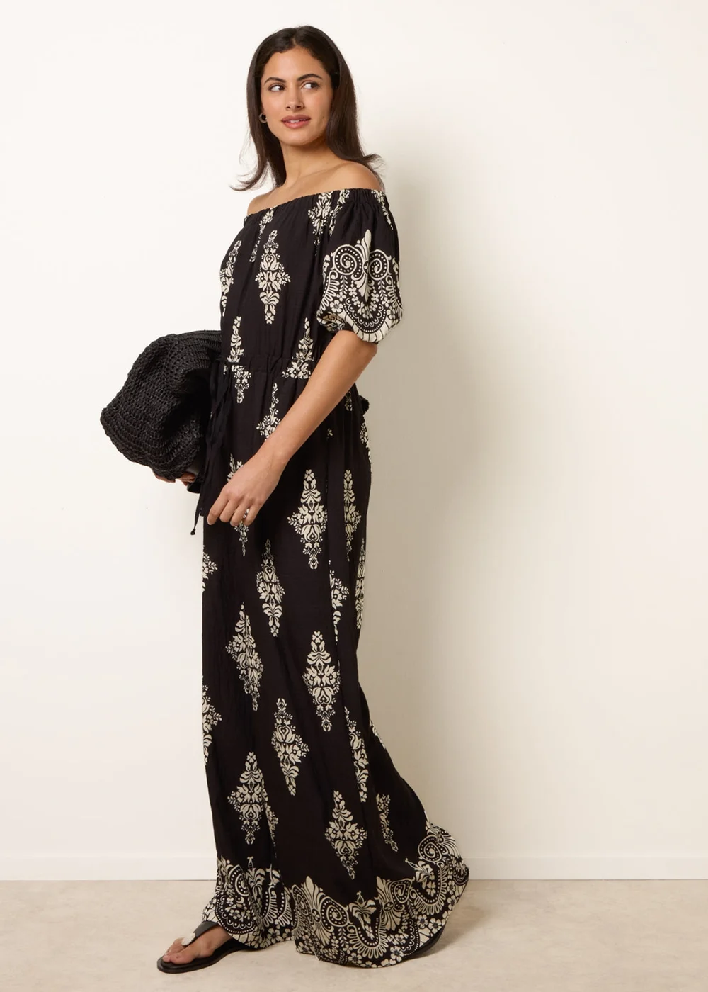 Blue Vanilla Black Printed Off Shoulder Jumpsuit - S Image 3
