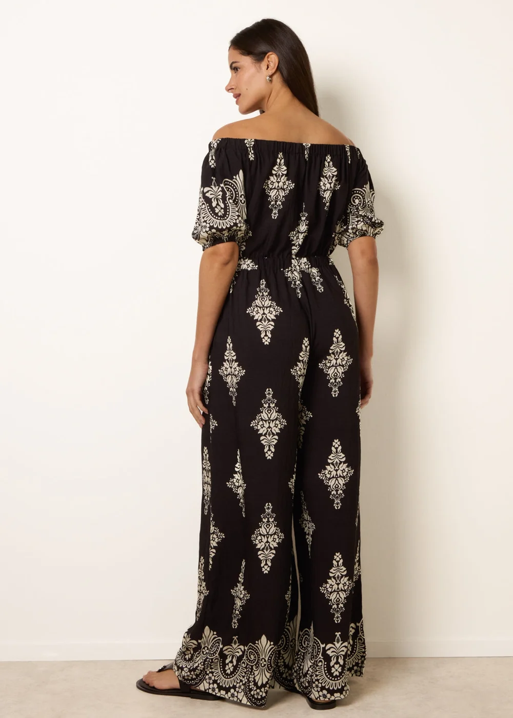Blue Vanilla Black Printed Off Shoulder Jumpsuit - S Image 4