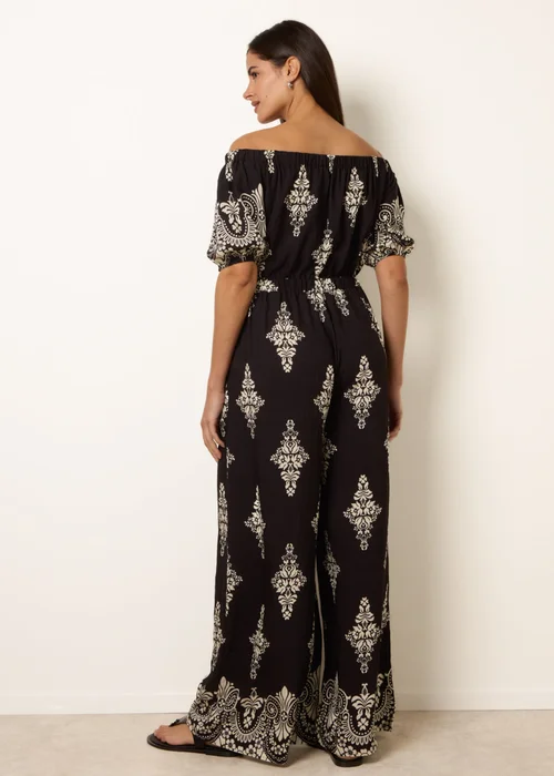 Blue Vanilla Black Printed Off Shoulder Jumpsuit - S Image 4