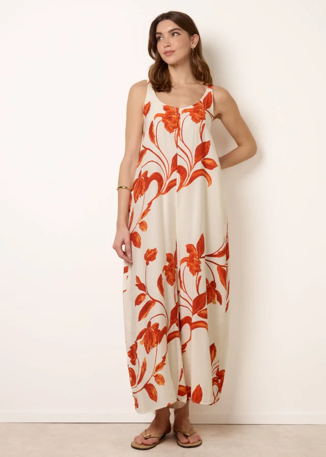 Blue Vanilla Orange Floral Print Wide Leg Jumpsuit