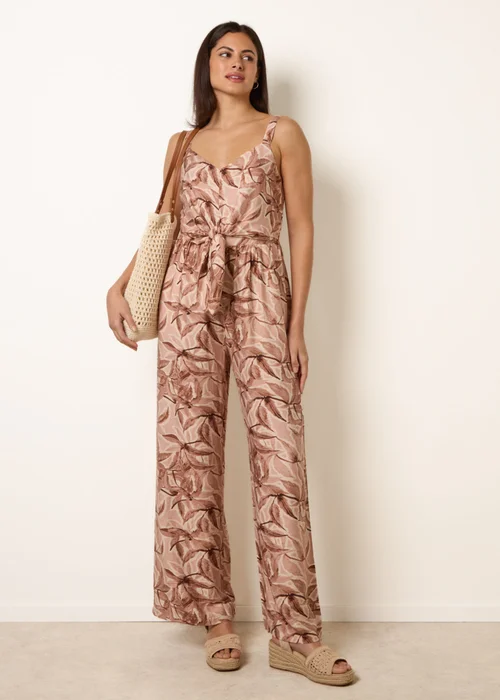 Blue Vanilla Beige Tie Front Jumpsuit - L Image 1