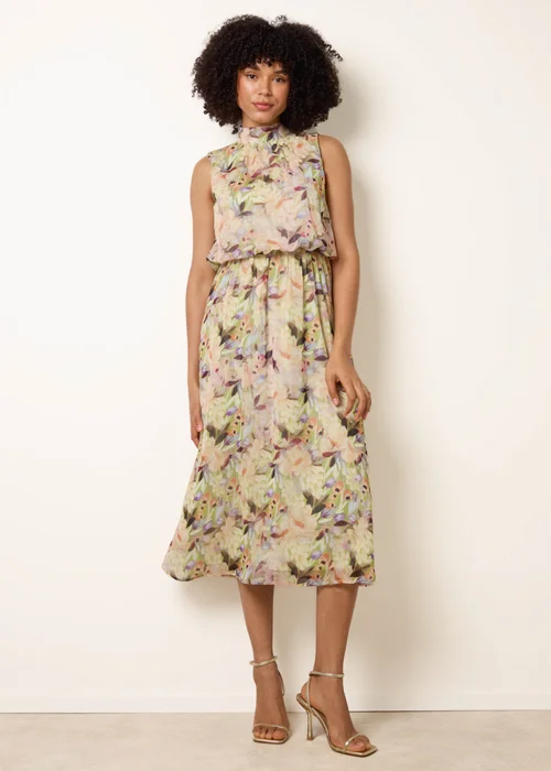 Blue Vanilla Green Watercolour Printed Sleeveless Midi Dress - L Image 4