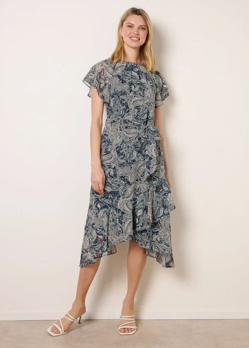 Blue Vanilla Navy Paisley Print Angel Sleeve Asymmetric Midi Dress - 8 Image 3