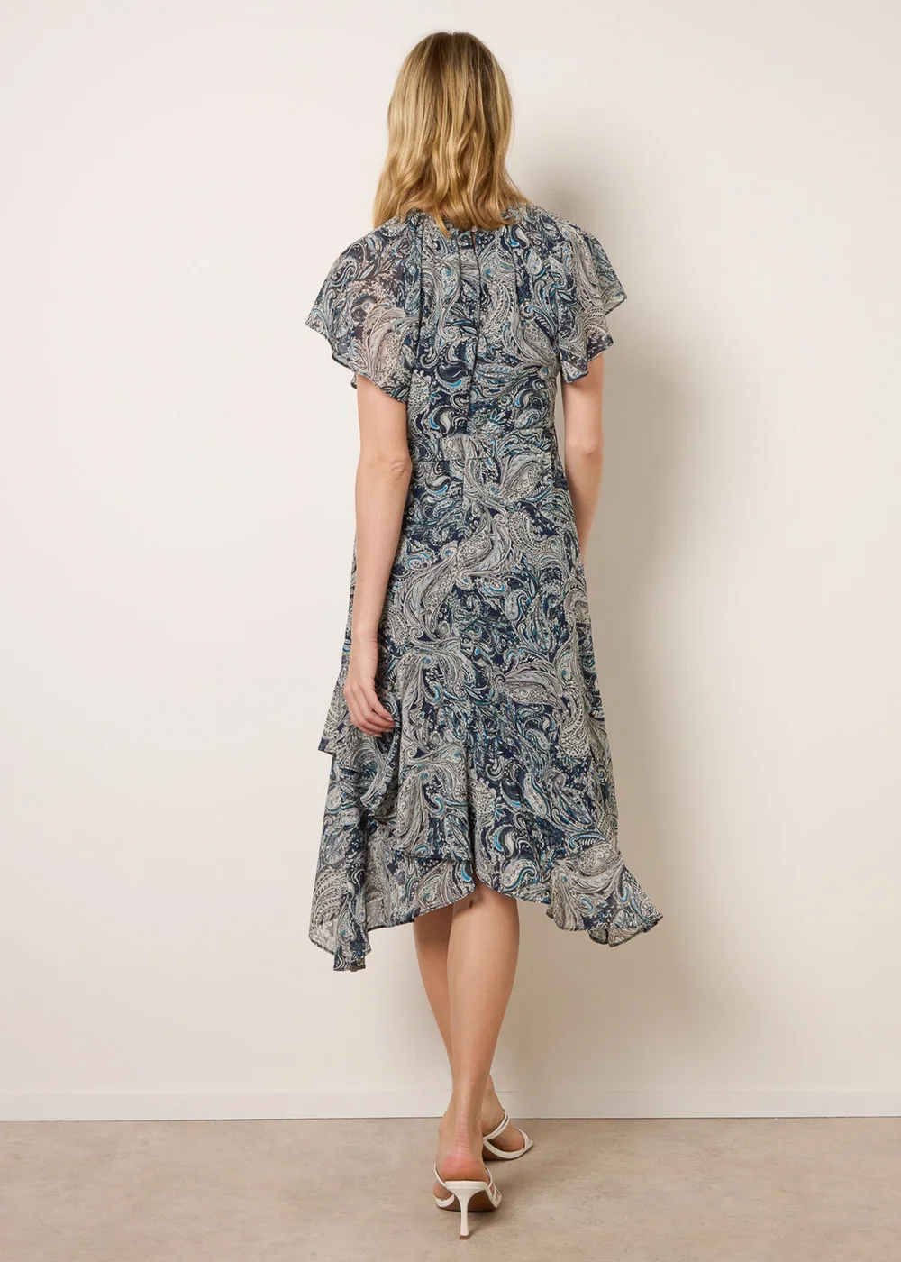 Blue Vanilla Navy Paisley Print Angel Sleeve Asymmetric Midi Dress - 8 Image 4