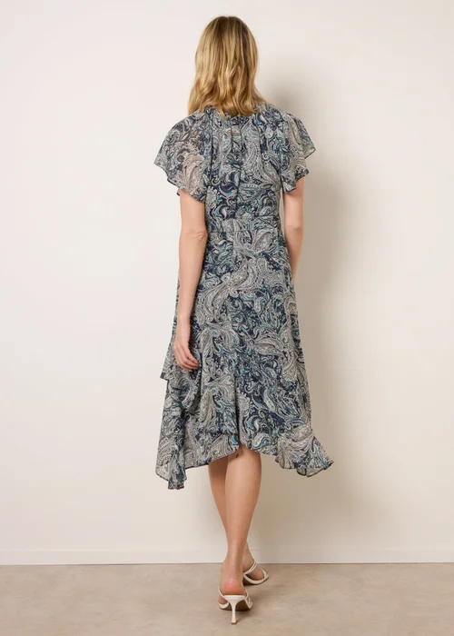 Blue Vanilla Navy Paisley Print Angel Sleeve Asymmetric Midi Dress - 8 Image 4