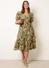 Blue Vanilla Khaki Coconut Button Belted Midi Dress - L Image 3