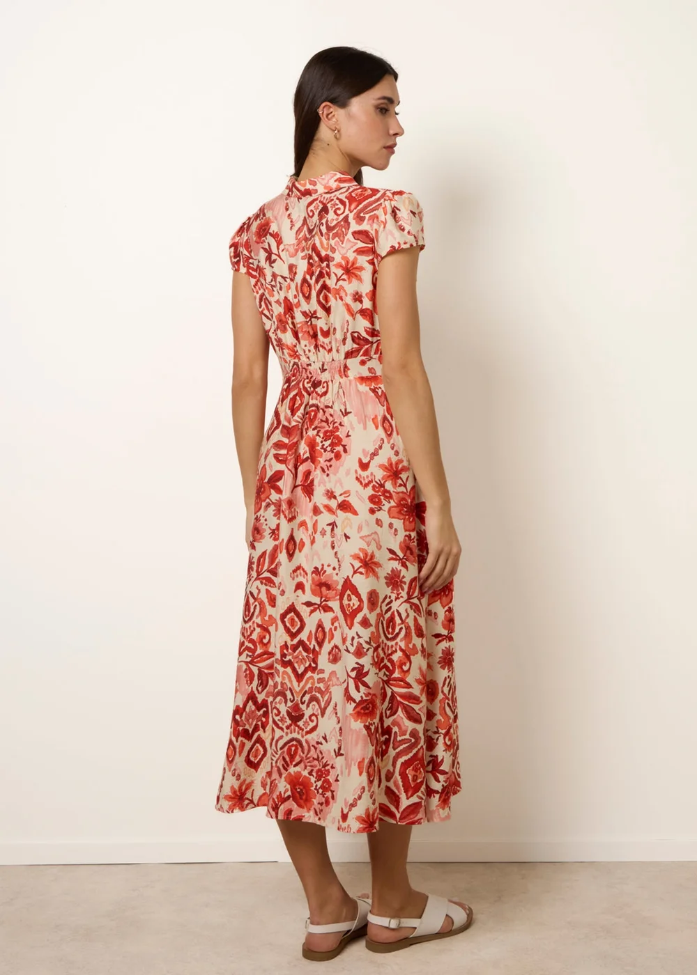 Blue Vanilla Orange Watercolour Floral Printed Button Front Shirt Dress - S Image 4