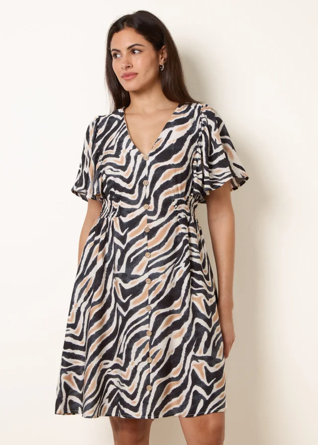 Blue Vanilla Black Coconut Button Shirred Waist Dress