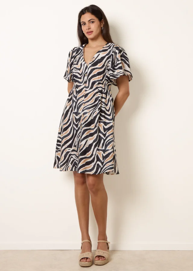 Blue Vanilla Black Coconut Button Shirred Waist Dress