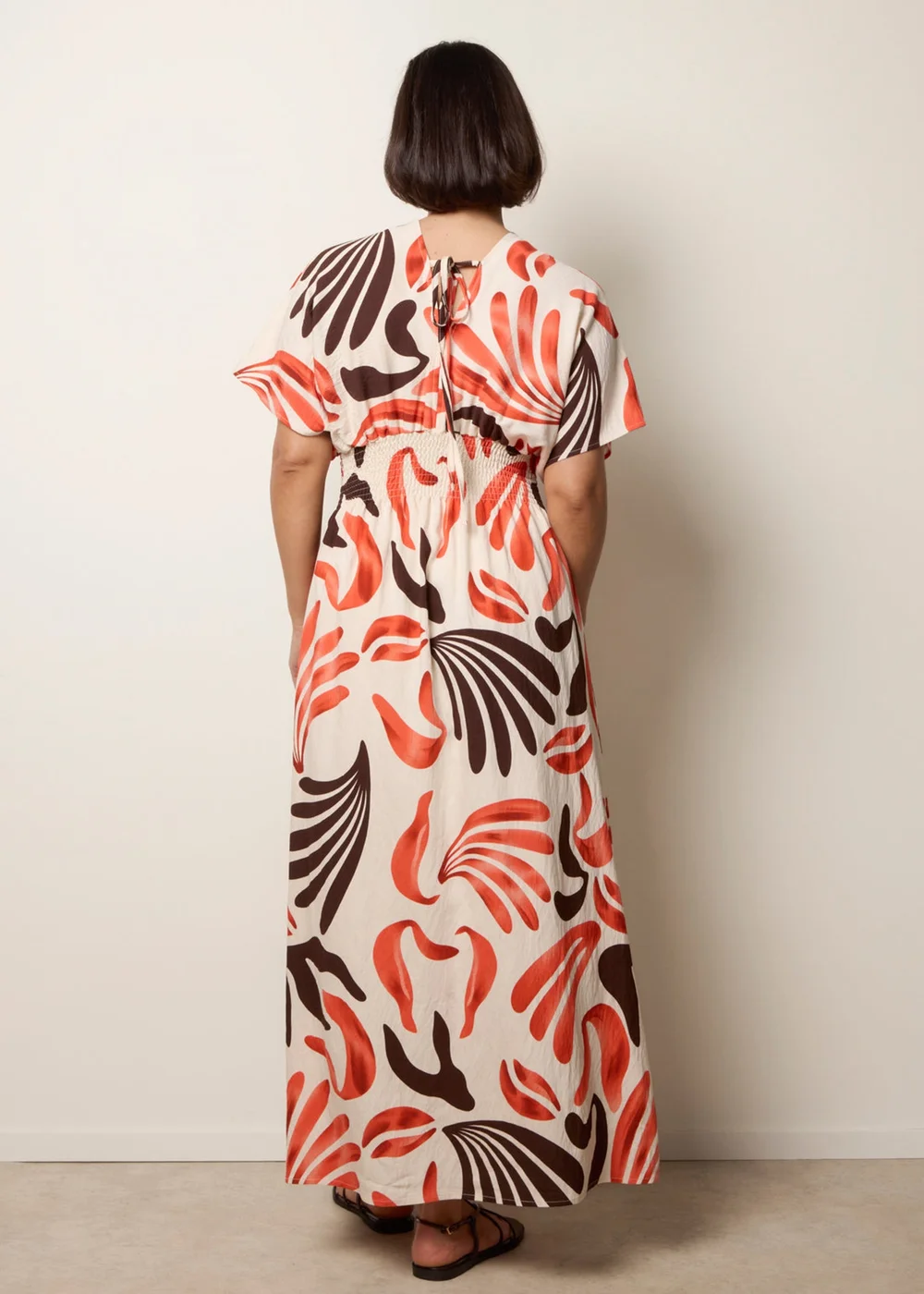 Blue Vanilla Orange V Neck Abstract Leaf Print Dress - S Image 4