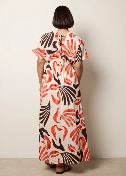 Blue Vanilla Orange V Neck Abstract Leaf Print Dress - S Image 4