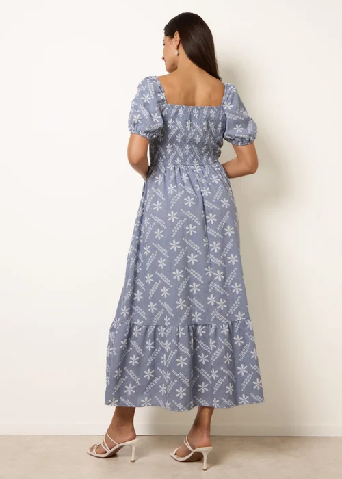 Blue Vanilla Blue Embroidery Puff Sleeve Midi Dress - M/L Image 4