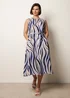 Blue Vanilla Navy Bold Wave Print Belted Dress - M Image 3