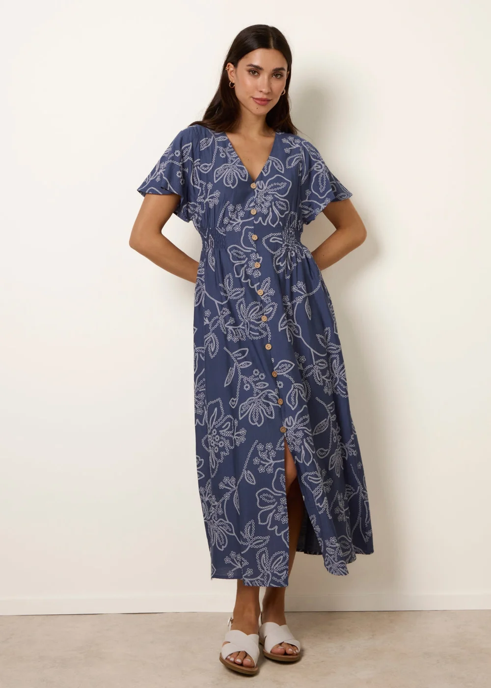 Blue Vanilla Blue Button Front Midi Dress - S Image 3
