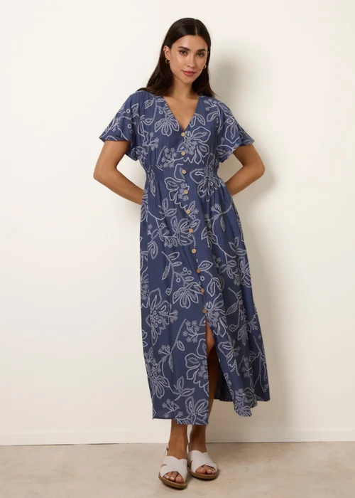 Blue Vanilla Blue Button Front Midi Dress - S Image 3