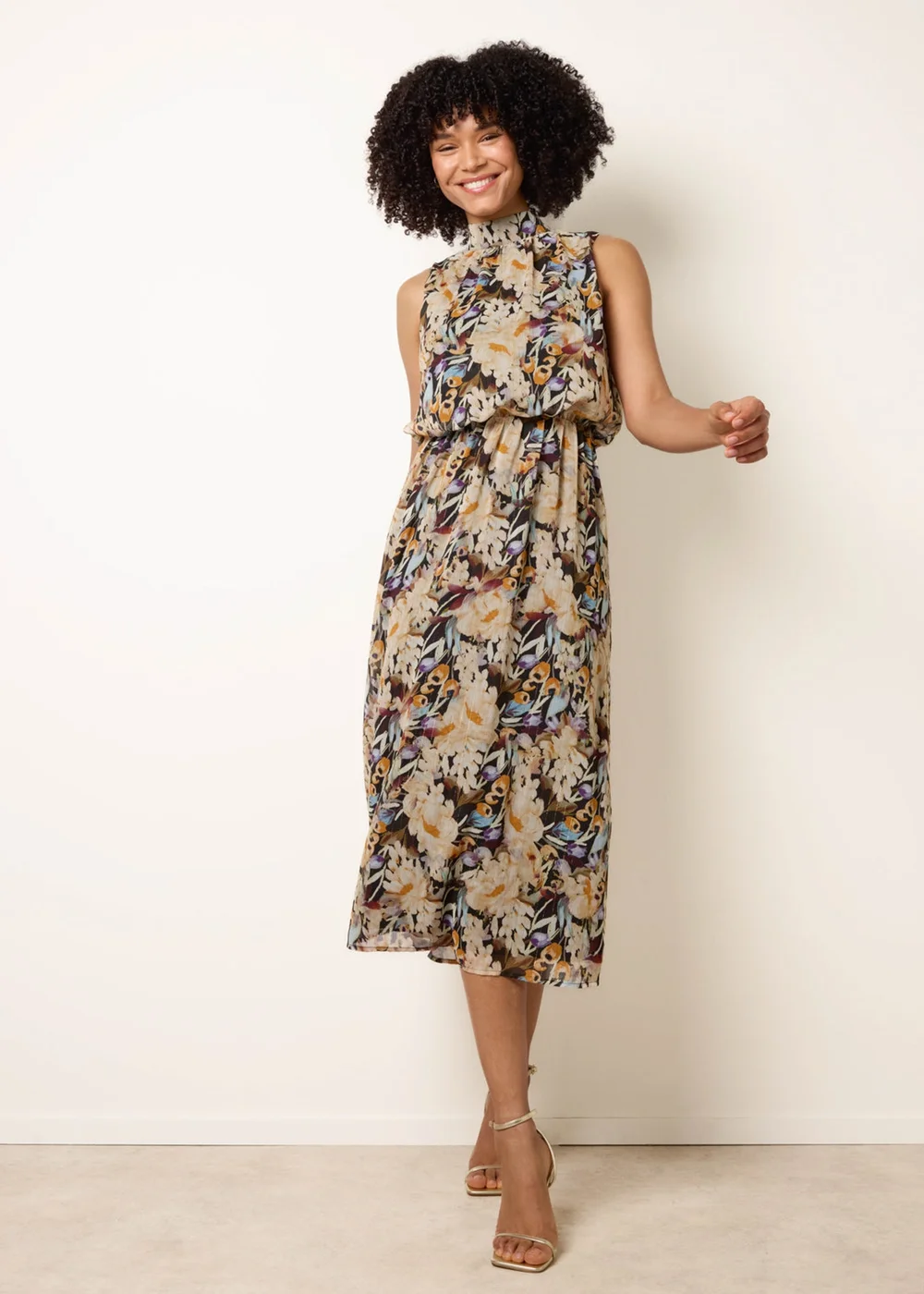 Blue Vanilla Black Watercolour Printed Sleeveless Midi Dress - S Image 1