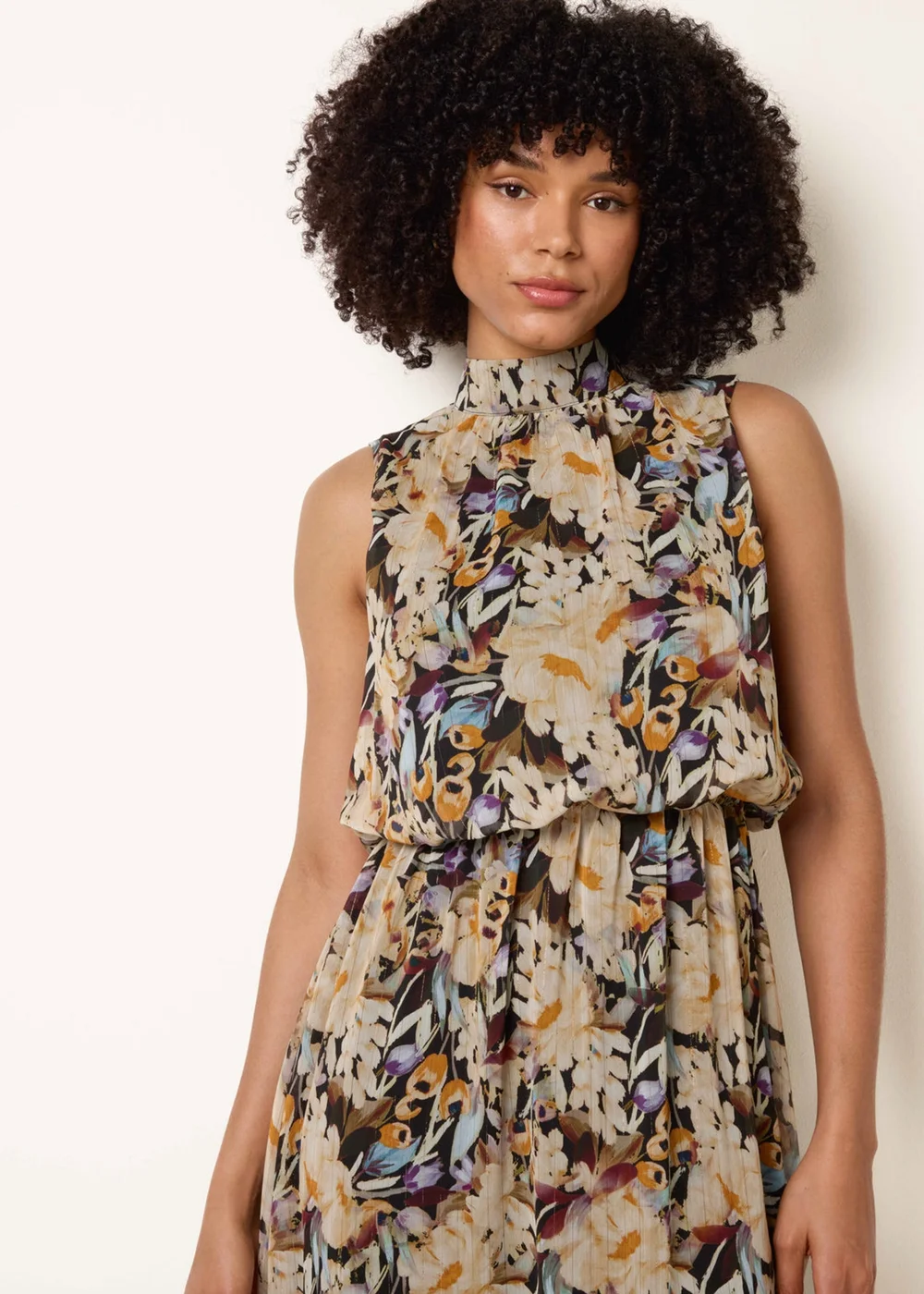 Blue Vanilla Black Watercolour Printed Sleeveless Midi Dress - S Image 2