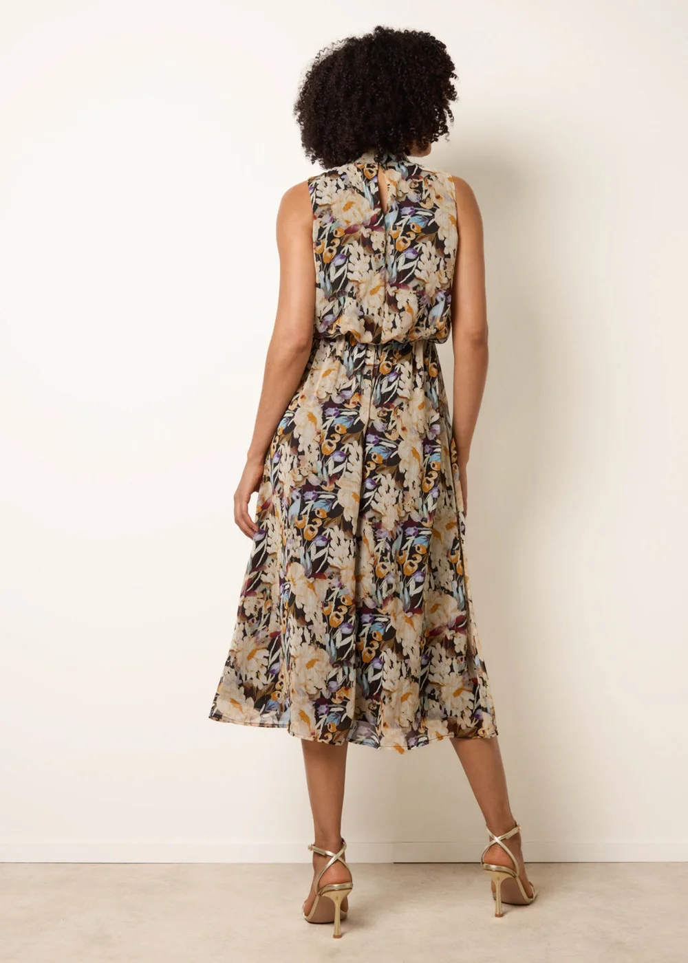 Blue Vanilla Black Watercolour Printed Sleeveless Midi Dress - S Image 4