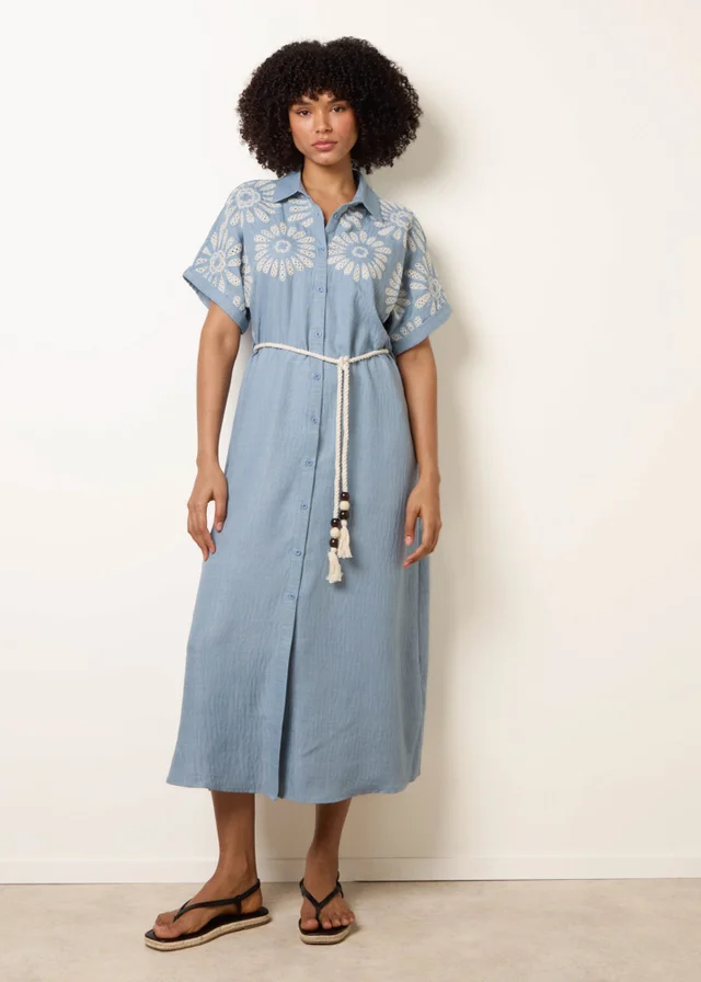 Blue Vanilla Blue Floral Cutwork Embroidery Dress