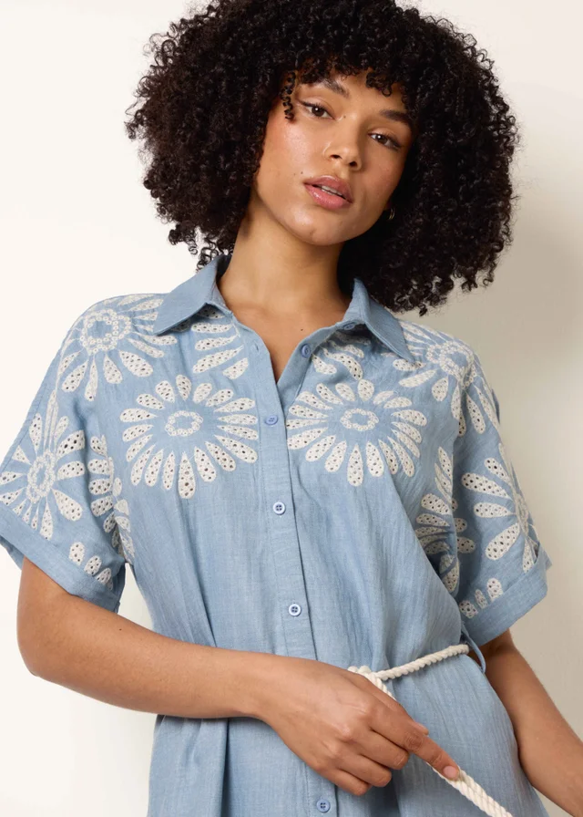 Blue Vanilla Blue Floral Cutwork Embroidery Dress