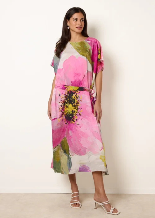 Blue Vanilla Pink Painterly Floral Tie Waist Midi Dress - One Size Image 1