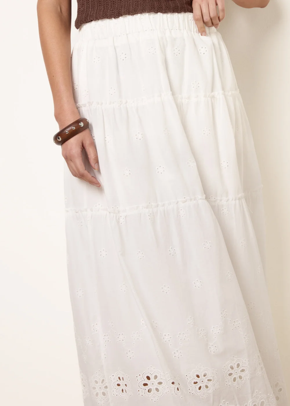 Blue Vanilla White Crochet Detailed Maxi Skirt - S Image 3