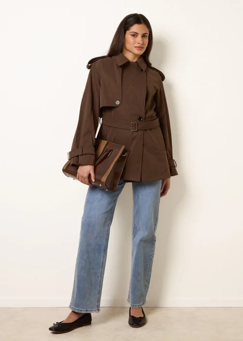 Blue Vanilla Brown Short Trench Coat - M Image 2
