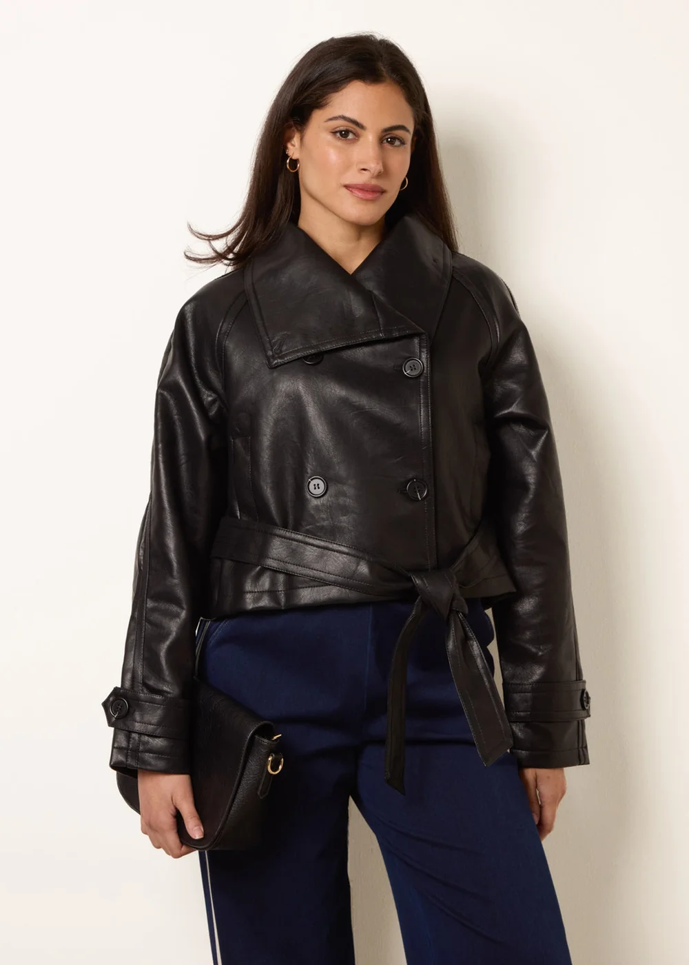 Blue Vanilla Black Double Breasted Leather Look Jacket - M Image 1