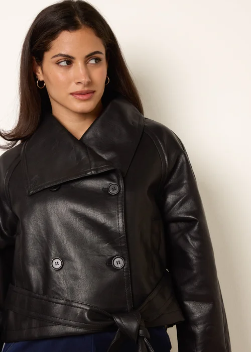 Blue Vanilla Black Double Breasted Leather Look Jacket - M Image 2