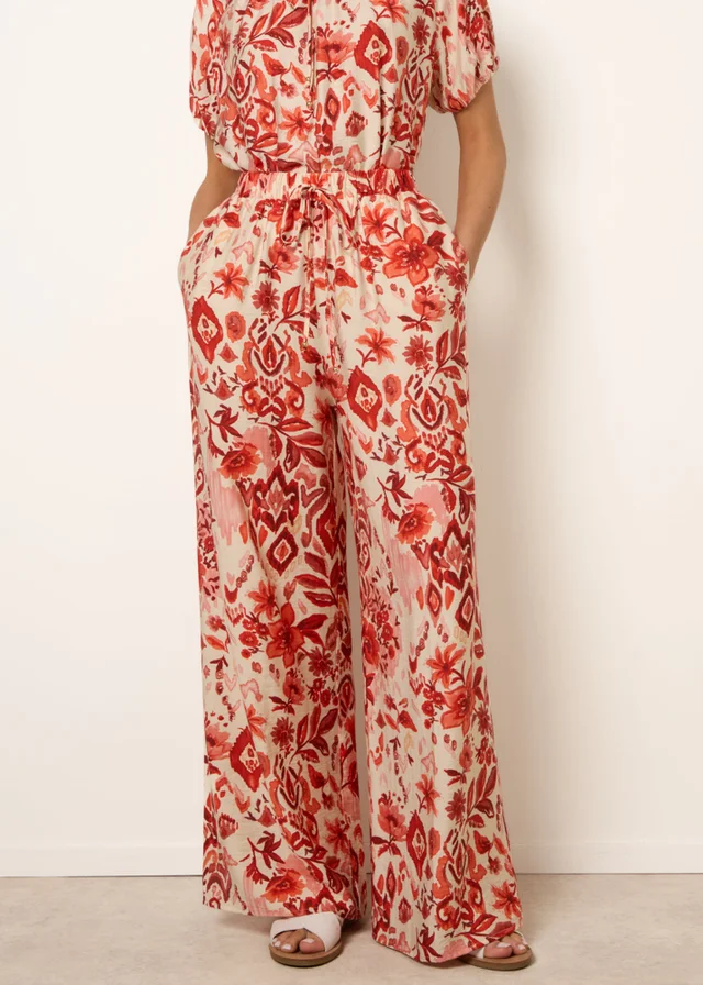 Blue Vanilla Orange Watercolour Floral Printed Wide Leg Trousers
