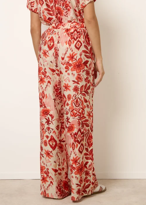 Blue Vanilla Orange Watercolour Floral Printed Wide Leg Trousers - S Image 4