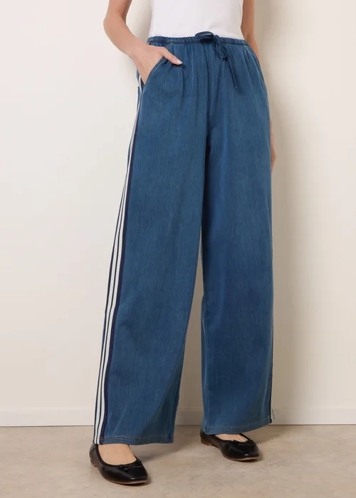Blue Vanilla Blue Stripe Trousers With Elasticated Waist - M Image 4