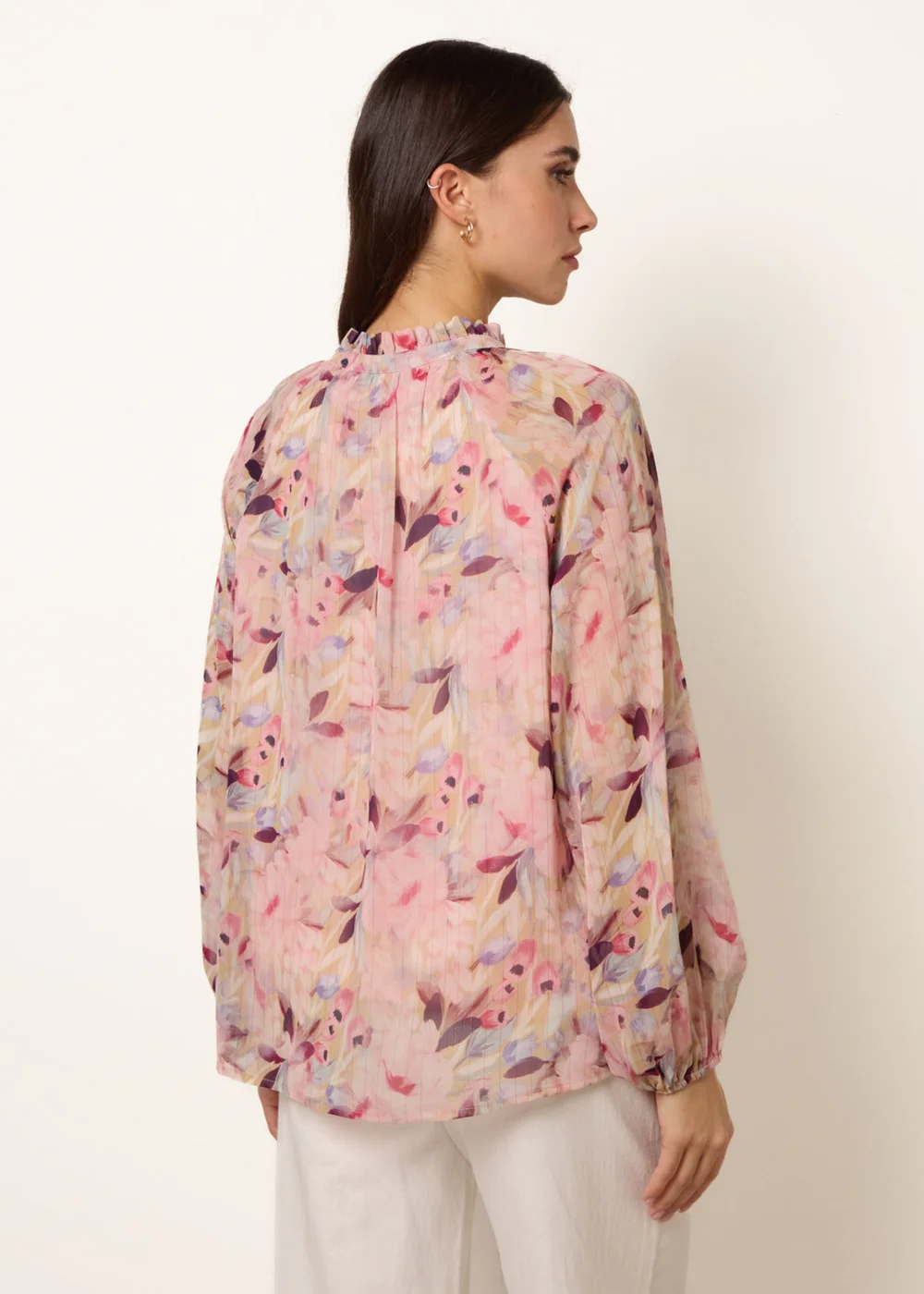Blue Vanilla Pink Watercolour Floral Printed Tie Front Blouse - L Image 4