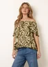 Blue Vanilla Khaki Printed Tie Front Top - S Image 1