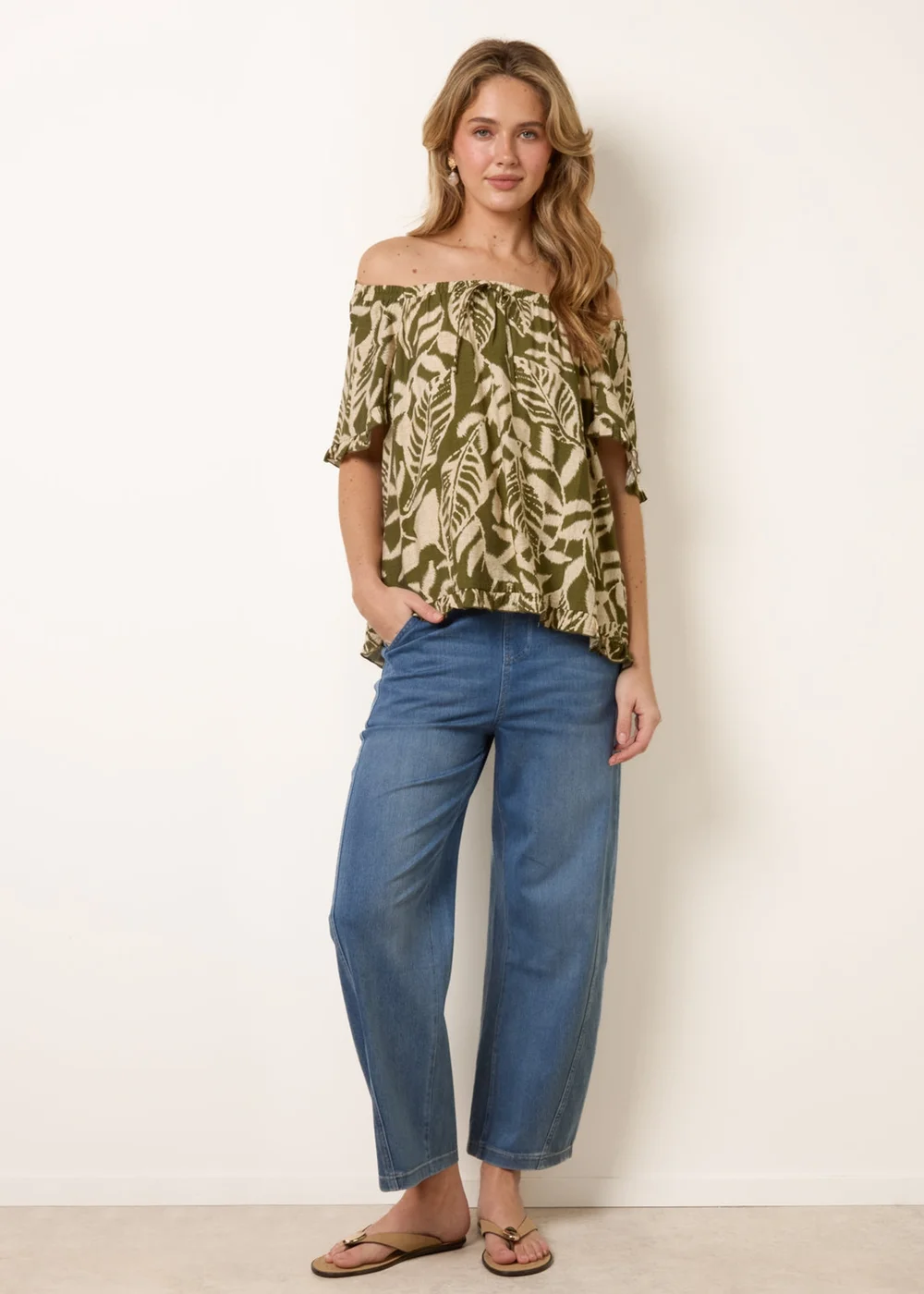 Blue Vanilla Khaki Printed Tie Front Top - S Image 3