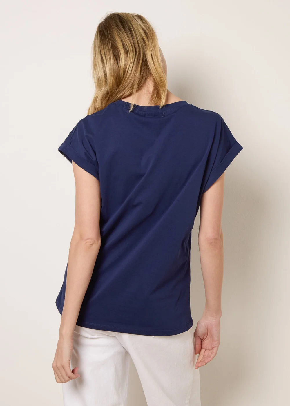 Blue Vanilla Navy T-Shirt With Big Floral Embroidery - S/M Image 4