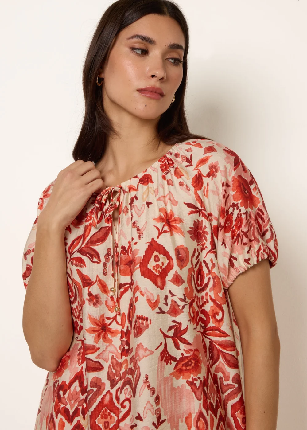 Blue Vanilla Orange Watercolour Floral Print Elasticated Sleeve Top - S Image 5