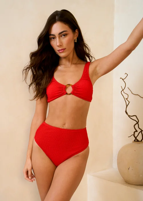 Gini London Red Textured Ring Detail Bikini Top - 12 Image 5