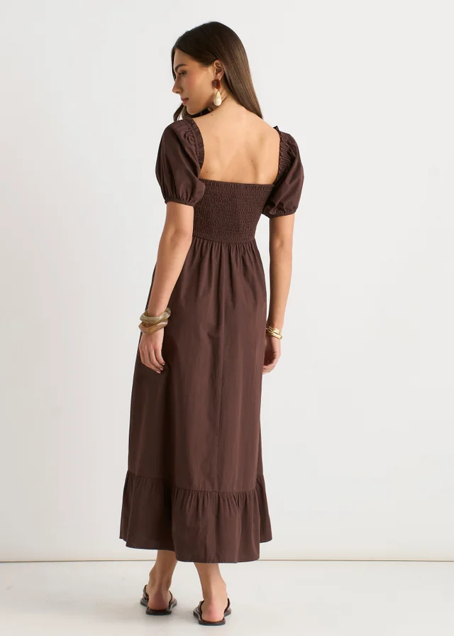 Gini London Brown Gypsy Puff Sleeves Midaxi Dress