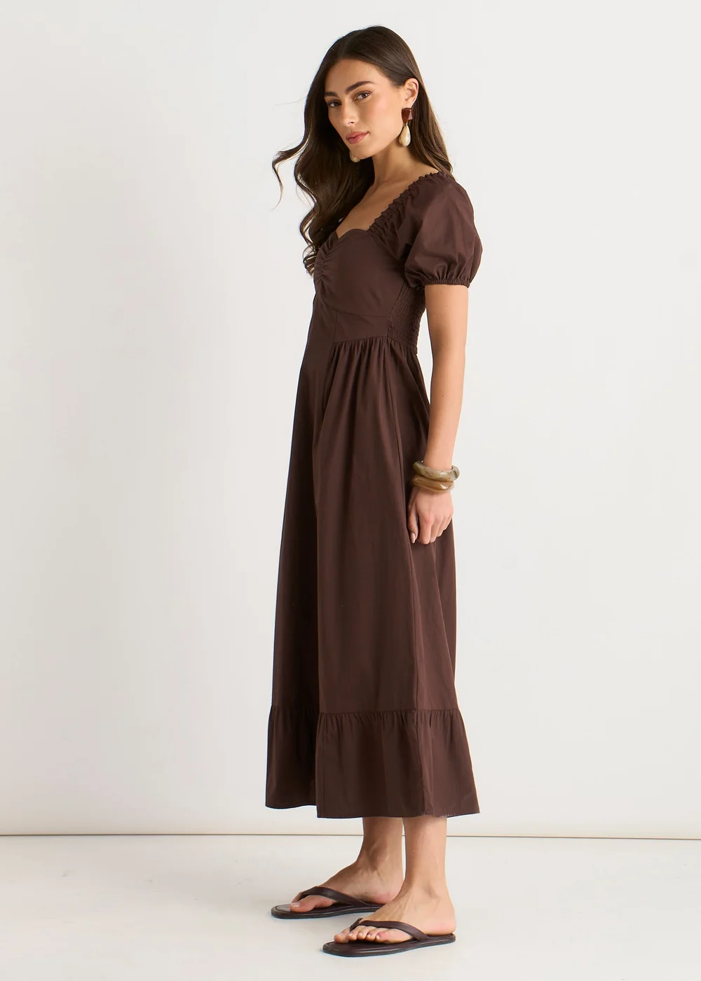 Gini London Brown Gypsy Puff Sleeves Midaxi Dress - 8 Image 3