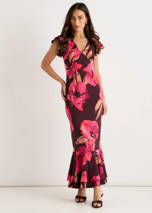 Gini London Brown Ruffle Sleeve Floral Maxi Dress - 10 Image 1