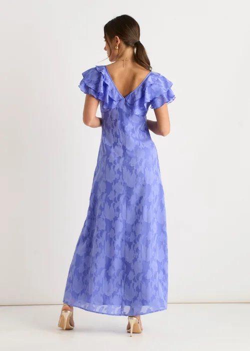Gini London Blue Satin Jacquard Ruffle Maxi Dress - 14 Image 2