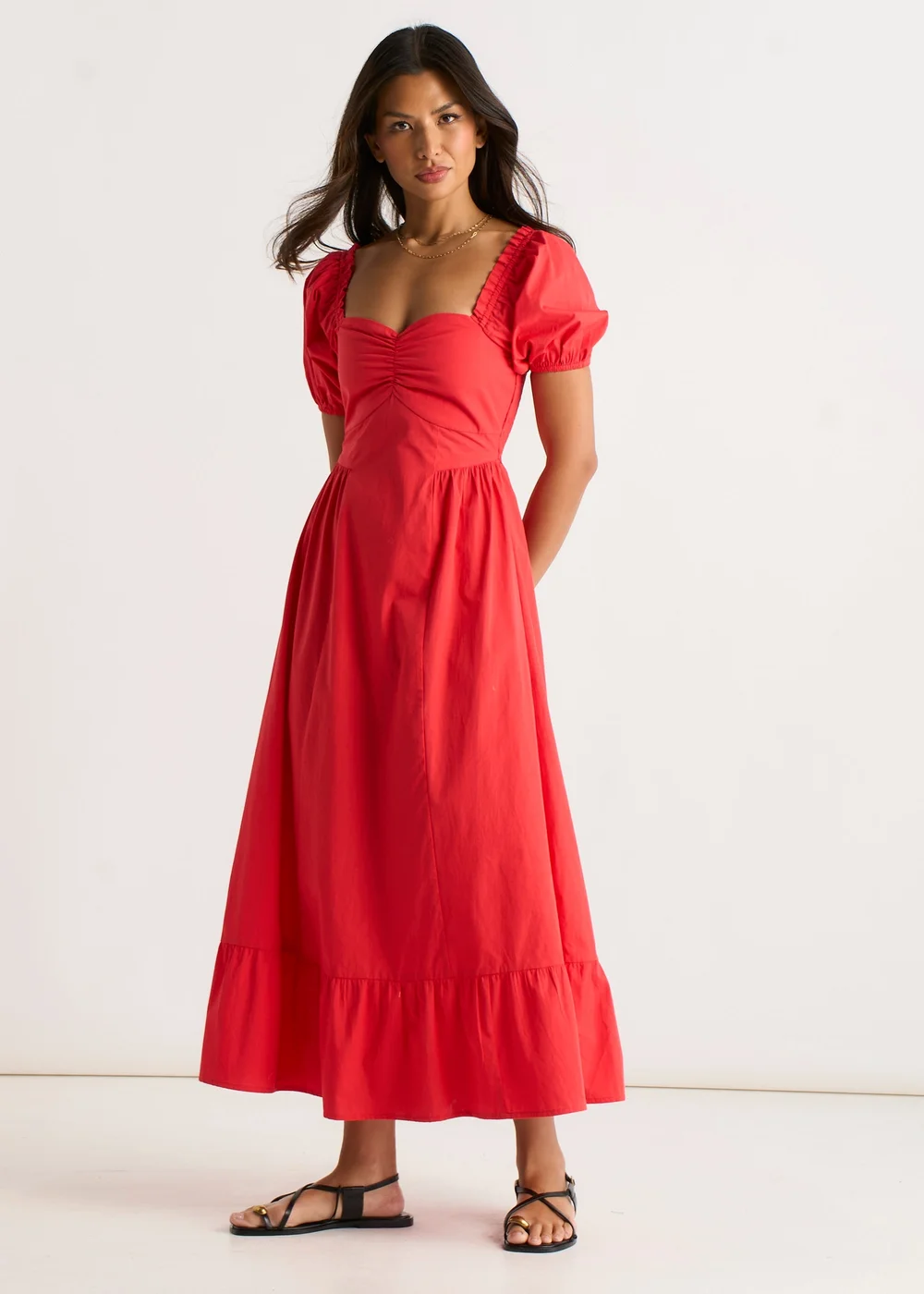 Gini London Red Gypsy Puff Sleeves Midaxi Dress - 10 Image 4