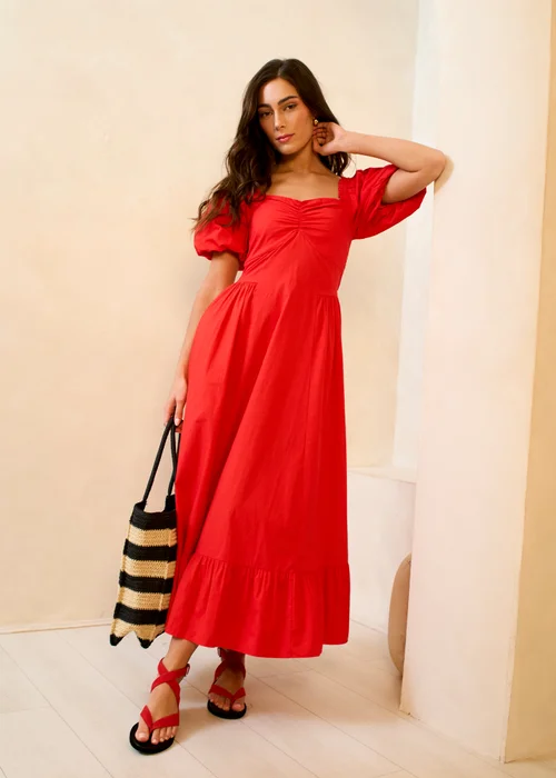 Gini London Red Gypsy Puff Sleeves Midaxi Dress - 10 Image 5