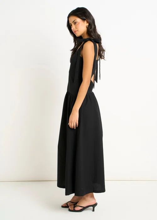 Gini London Black Linen Mix Drop Waist Midi Dress - 10 Image 5
