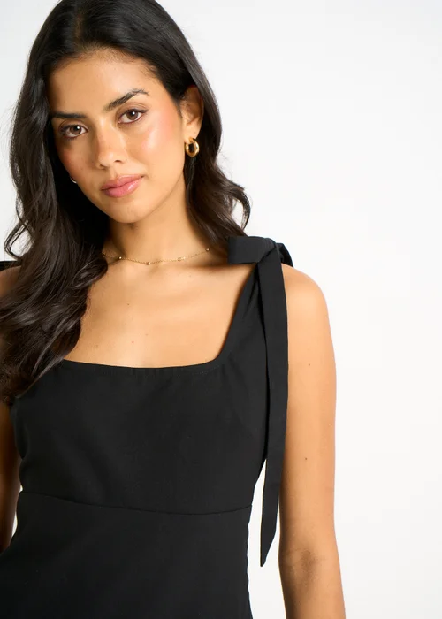 Gini London Black Linen Mix Drop Waist Midi Dress - 10 Image 4