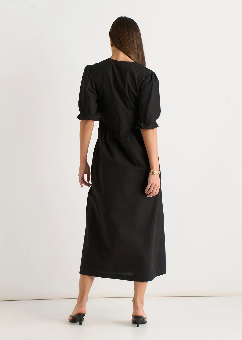 Gini London Black Puff Sleeve Cotton Embroidered Midi Dress - 10 Image 2