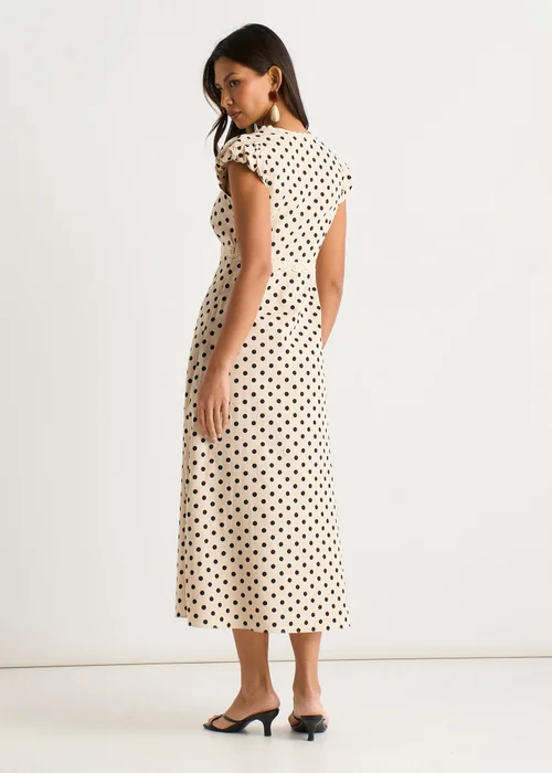 Gini London Cream Cotton Spot Print Lace Trim Midi Dress - 10 Image 2
