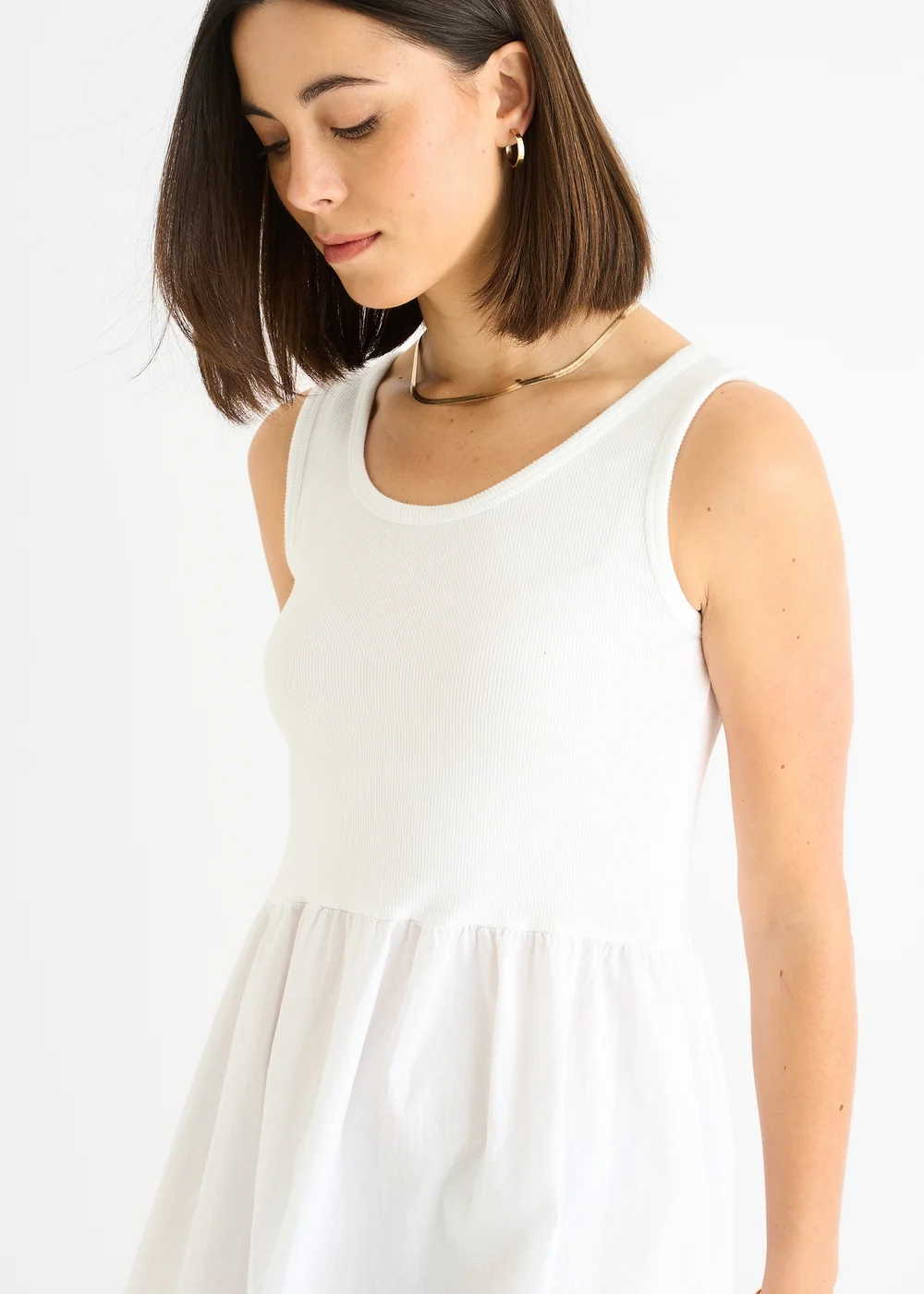 Gini London White Cotton Rib Top Skater Mini Dress - L/XL Image 3