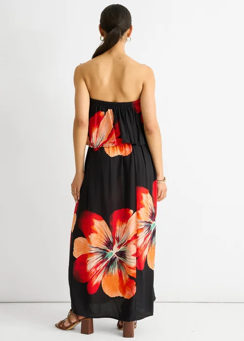 Gini London Black Bardot Ruffle Slit Viscose Midi Dress - M/L Image 2